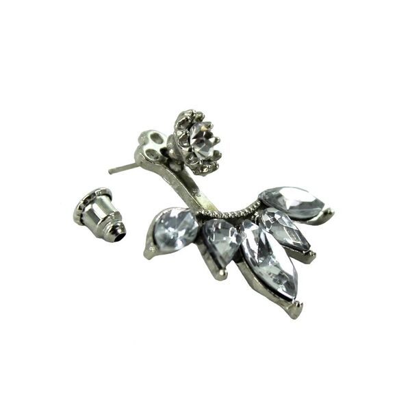 Silver Tone Baroque Style Rhinestone Post Earrings - Picture 6 of 6